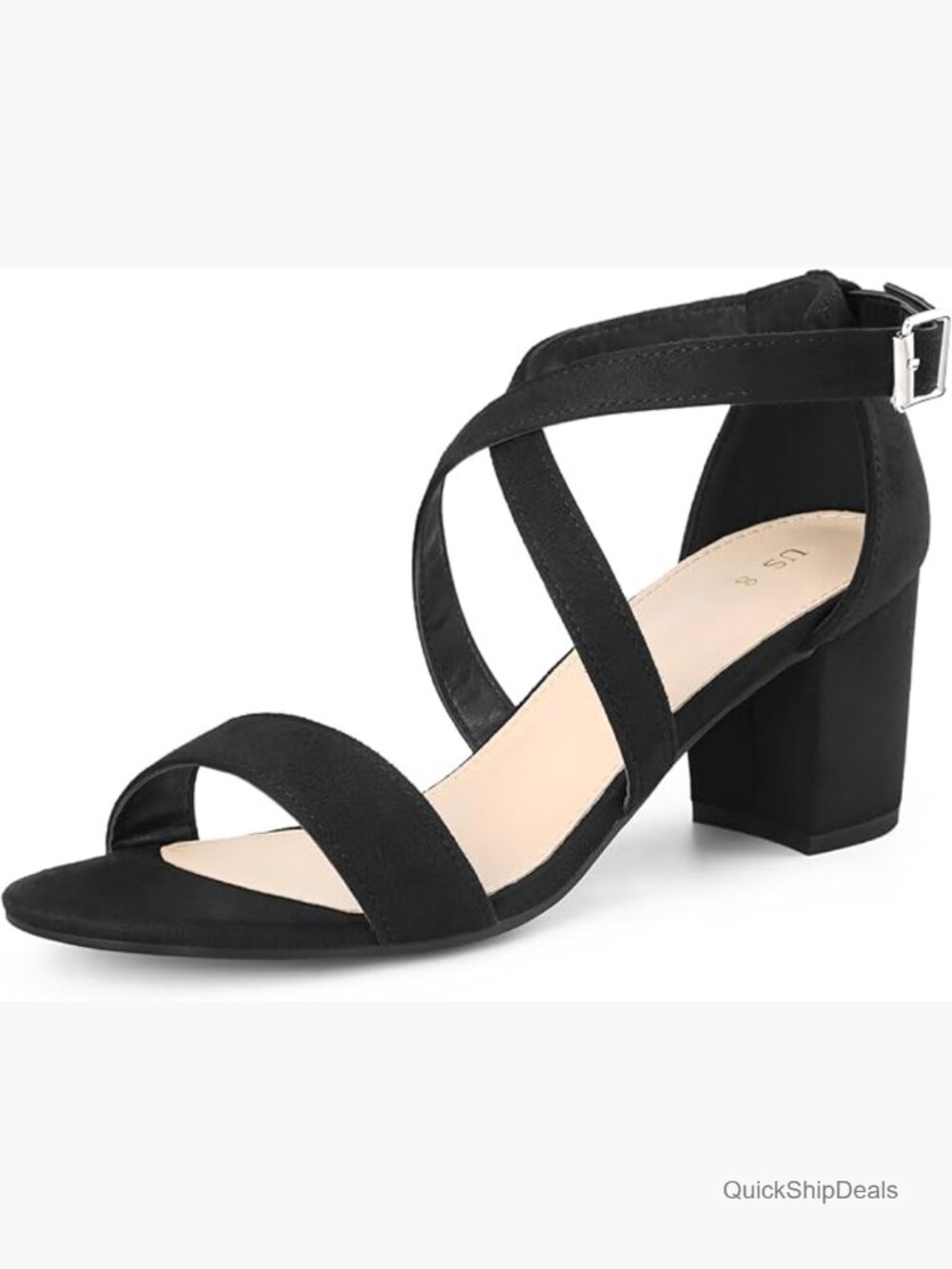 Crisscross Ankle Strap Block Heel Sandals, Faux Suede, Open Toe
